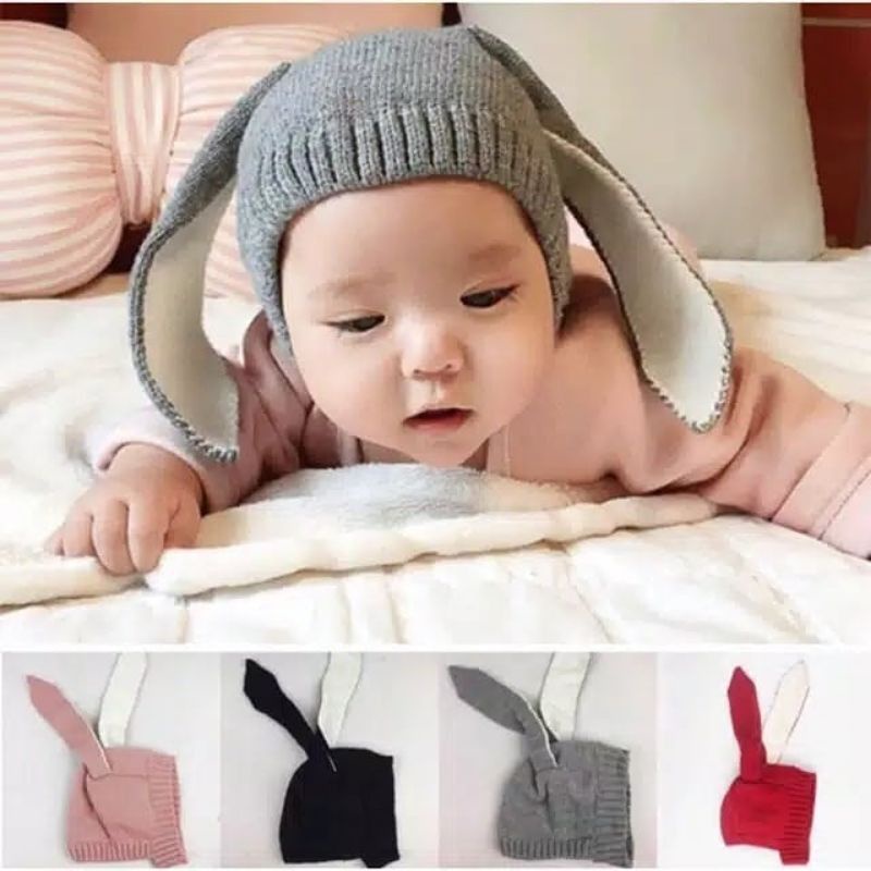 TOPI KUPLUK BAYI RAJUT KELINCI BUNNY UNISEX LUCU IMPORT / BUNNY