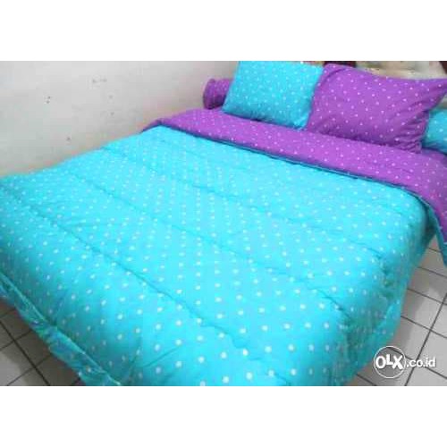 NEW Sprei Katun Jaxine Polkadot Biru Muda-ungu Muda 160x200x20