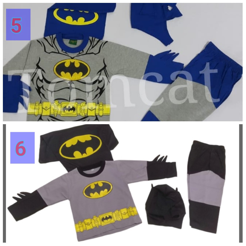 Kostum Anak Laki Laki Superhero Batman Setelan Baju Panjang Topeng Sayap