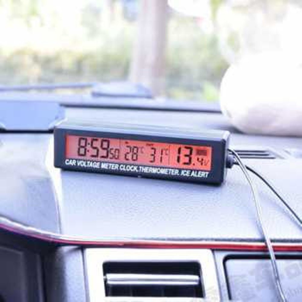 Jam Digital LCD Mobil dengan Thermometer - Battery Voltage Monitor