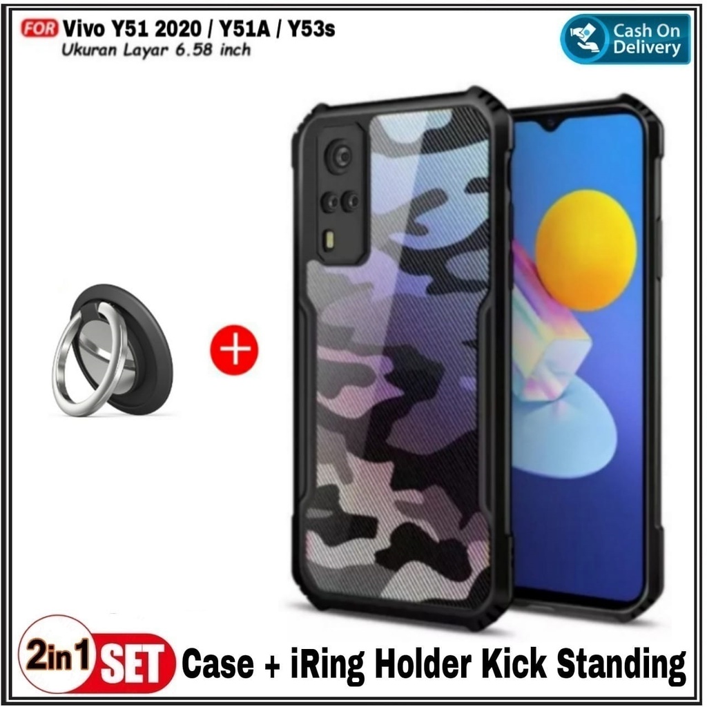 Mondi Store Case Vivo Y51 2020 Y51A Y53s Hard Fusion ARMY Shockprooft Casing Cover hp + Ring