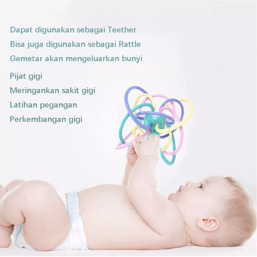 Rattle Teether Baby Bayi Silikon Mainan Anak Bola Lembut Fidget Toys Squishy Pop It Kids Pertumbuhan Gigi Gigit Gigitan