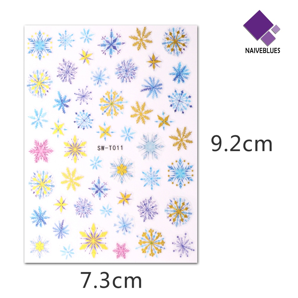 Naiveblue Stiker Kuku Motif Snowflake Warna-Warni Tahan Air Untuk Nail Art DIY