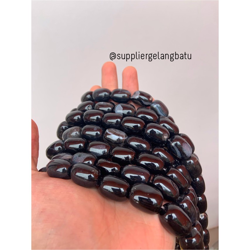 batu alam Penden tabung black onyx 2 x 1,5 cm akik obsidian hitam