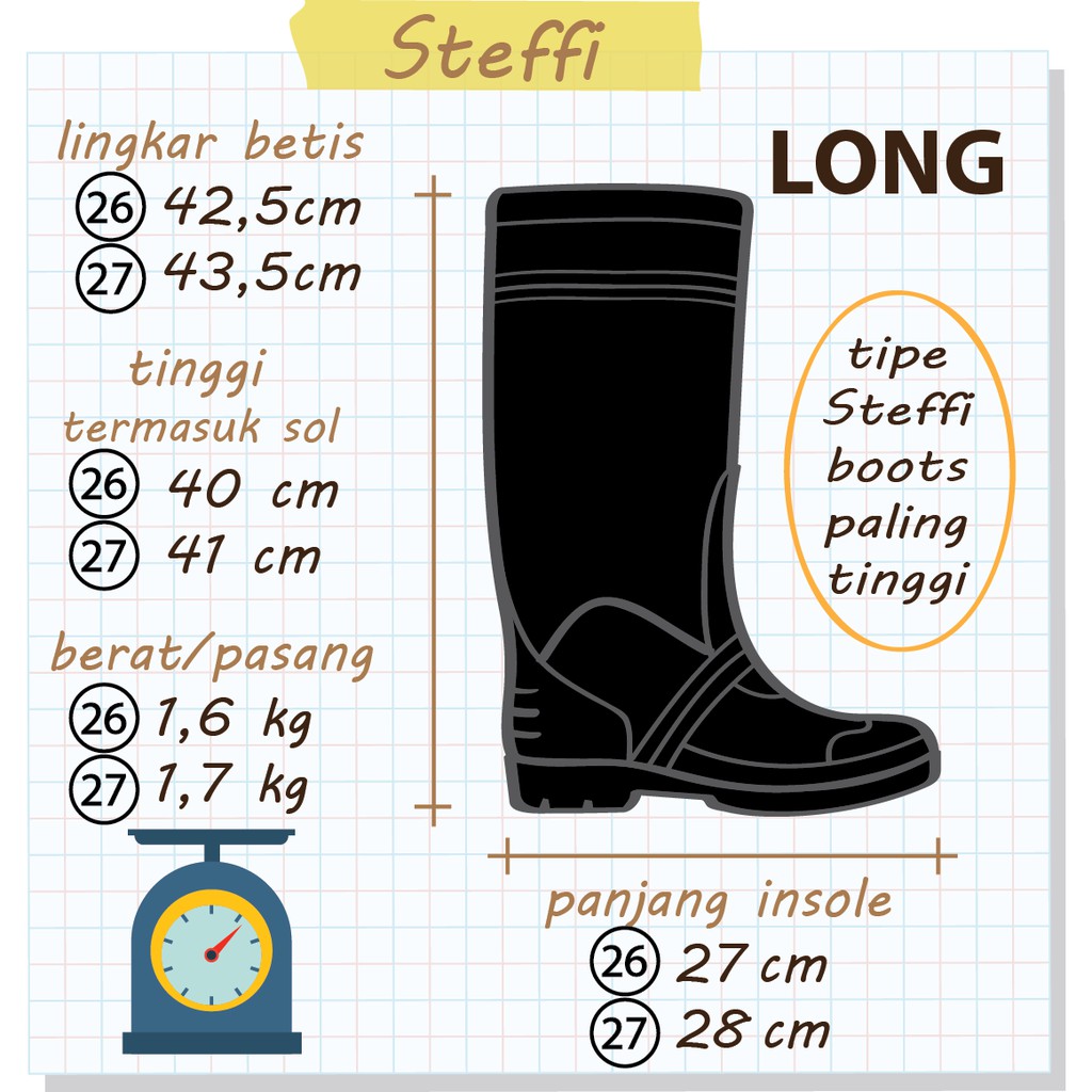 LONG | Steffi Boots SEPATU BOOT PANJANG PROYEK PVC APD kerja kebun tinggi murah spatu bot pria dewasa anti air banjir hujan lentur seperti karet