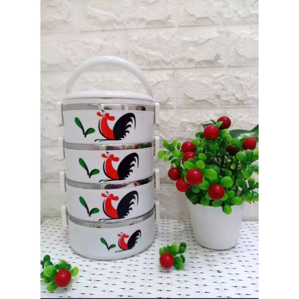Rantang Makan 4 Susun Motif Ayam Jago Stainless Steel