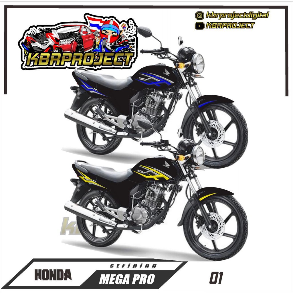 COD MEGAPRO STICKER STRIPING LIST HONDA MEGAPRO DESAIN KBR01 VARIASI RACING WARNA KUNING BIRU Shopee Indonesia