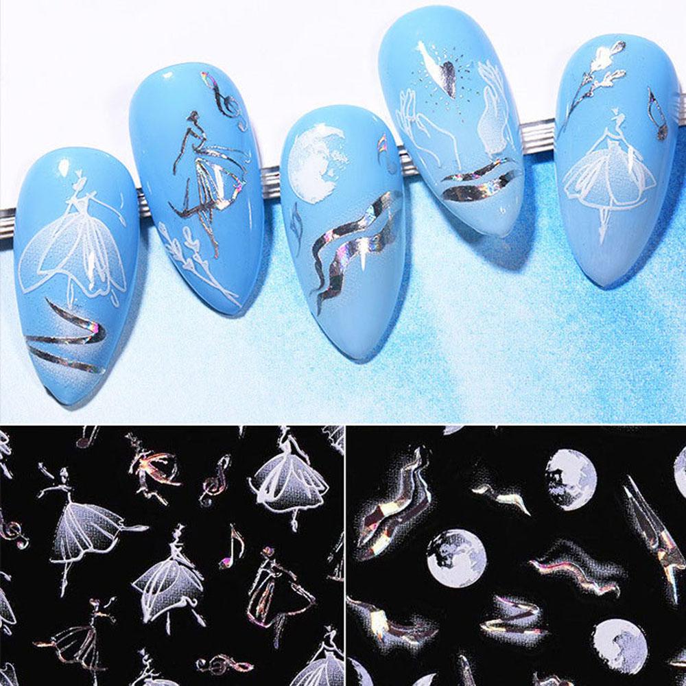 Stiker Kuku Grafir Agustina 3D 1PC Putih Timbul Slider Ultra Tipis Nail Polish Sticker