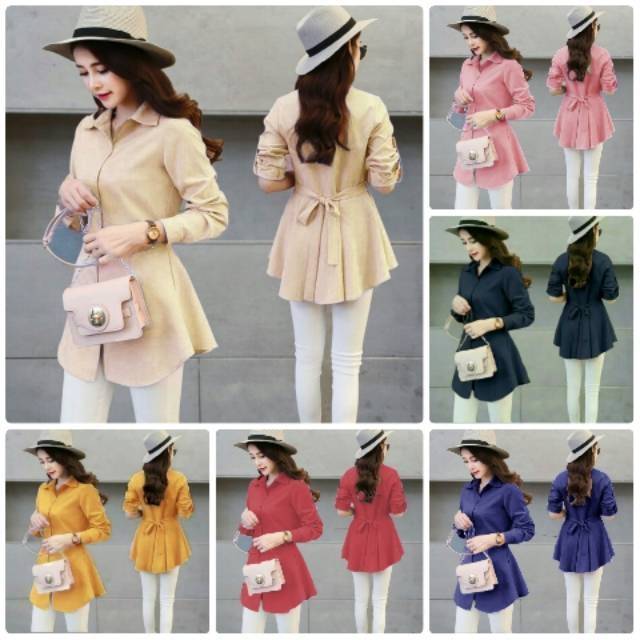Harga promo murah Kemeja wanita hibie panjang full color | maxfashion