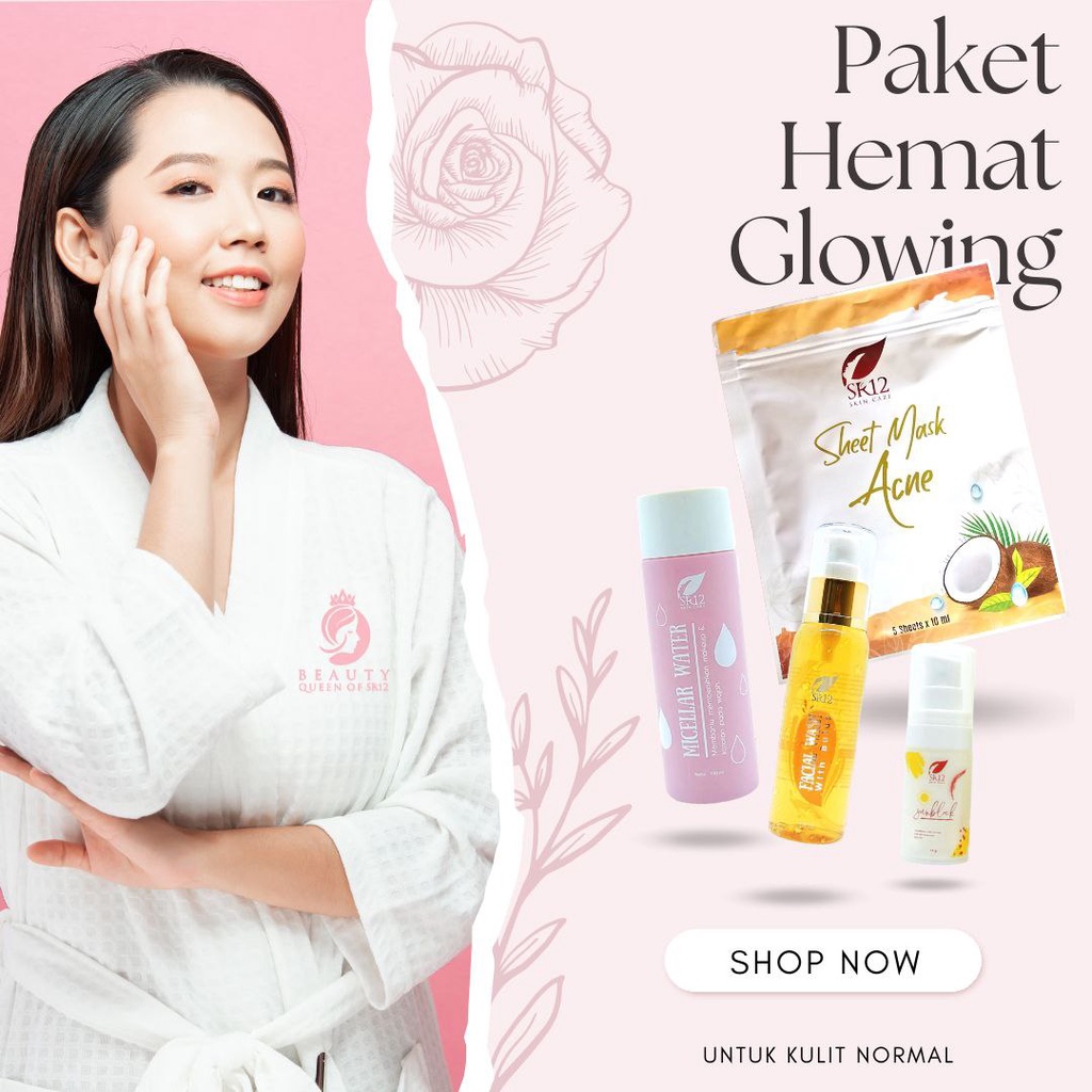 Paket Glowing Skincare Pembersih Wajah Micellar Water Facial Wash Bulus Sheet Mask Sunblock Pelindung Kulit Dari Sinar UV Set Perawatan Wajah BPOM