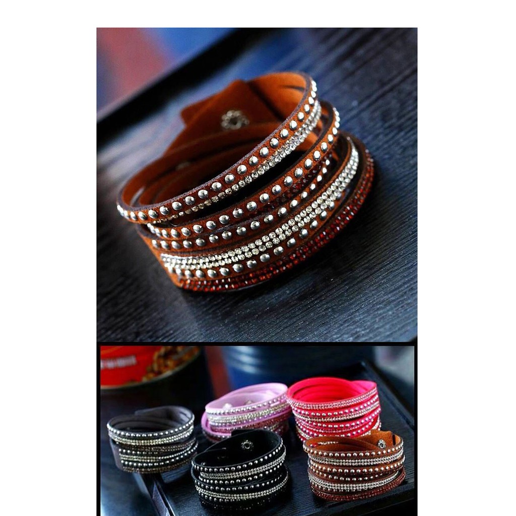 LRC Gelang Tangan Pria Fashion Silver Diamond-studded Multi-layer Bracelet A5774X