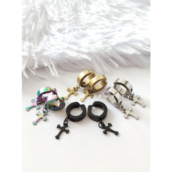 Anting Jepit Salib Titanium Pria dan Wanita (1pasang)