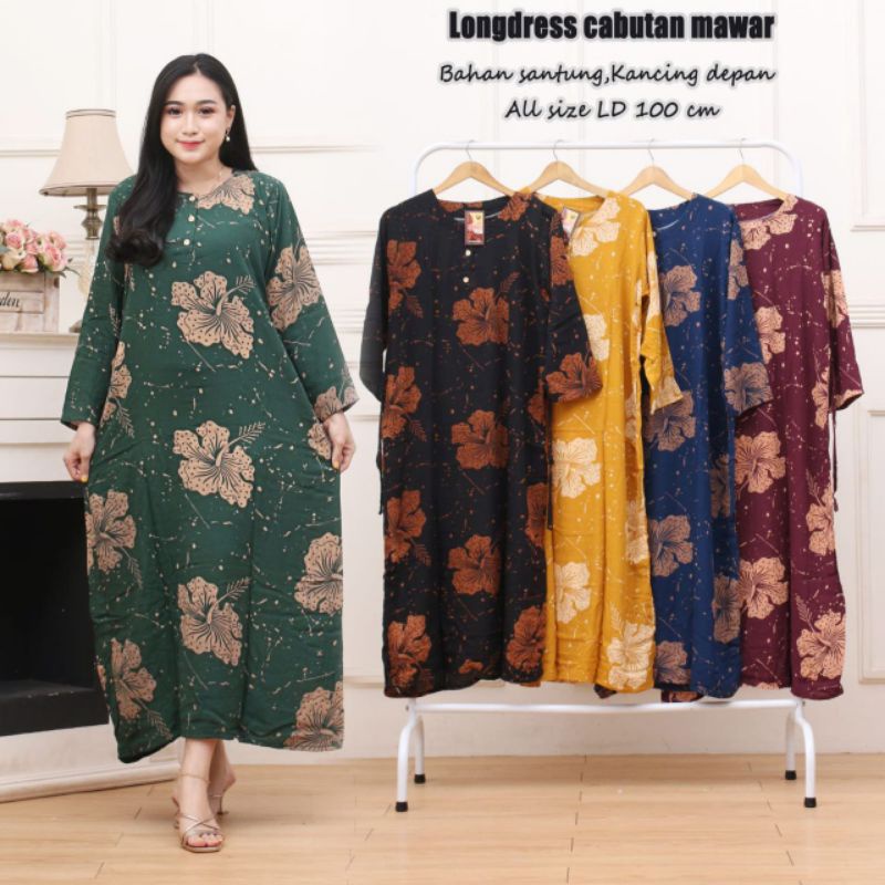 LONGDRESS CABUTAN CINCIN LENGAN PANJANG DASTER PANJANG KANCING DEPAN BUSUI DASTER ADEM MURAH GRIYA BATIK-LD MAWAR