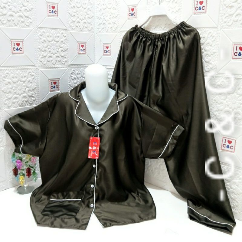 BAJU TIDUR PIYAMA/CP SUPER JUMBO 5XL/LD 130/SATIN VELVET-Coklat