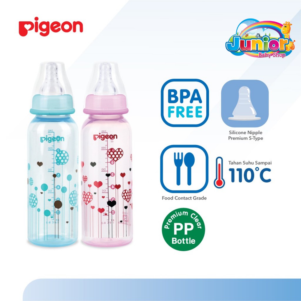 Pigeon Botol PP Clear RP 240ml Pink W/S-Type Nipple