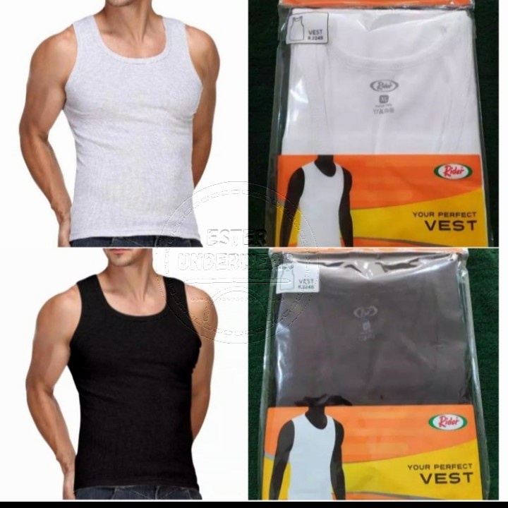 Kaos Singlet Pria RIDER R 224 BW Hitam isi 1/Pack