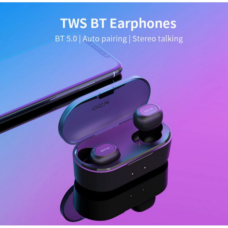 Original Headset QCY T2C QS2 Binaural Mini Bluetooth 5.0 Earphone TWS Alt QCY T1C - Hitam