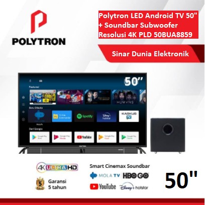 Polytron LED Smart Android TV 50&quot; 4K UHD Digital Soundbar 50BUA8859