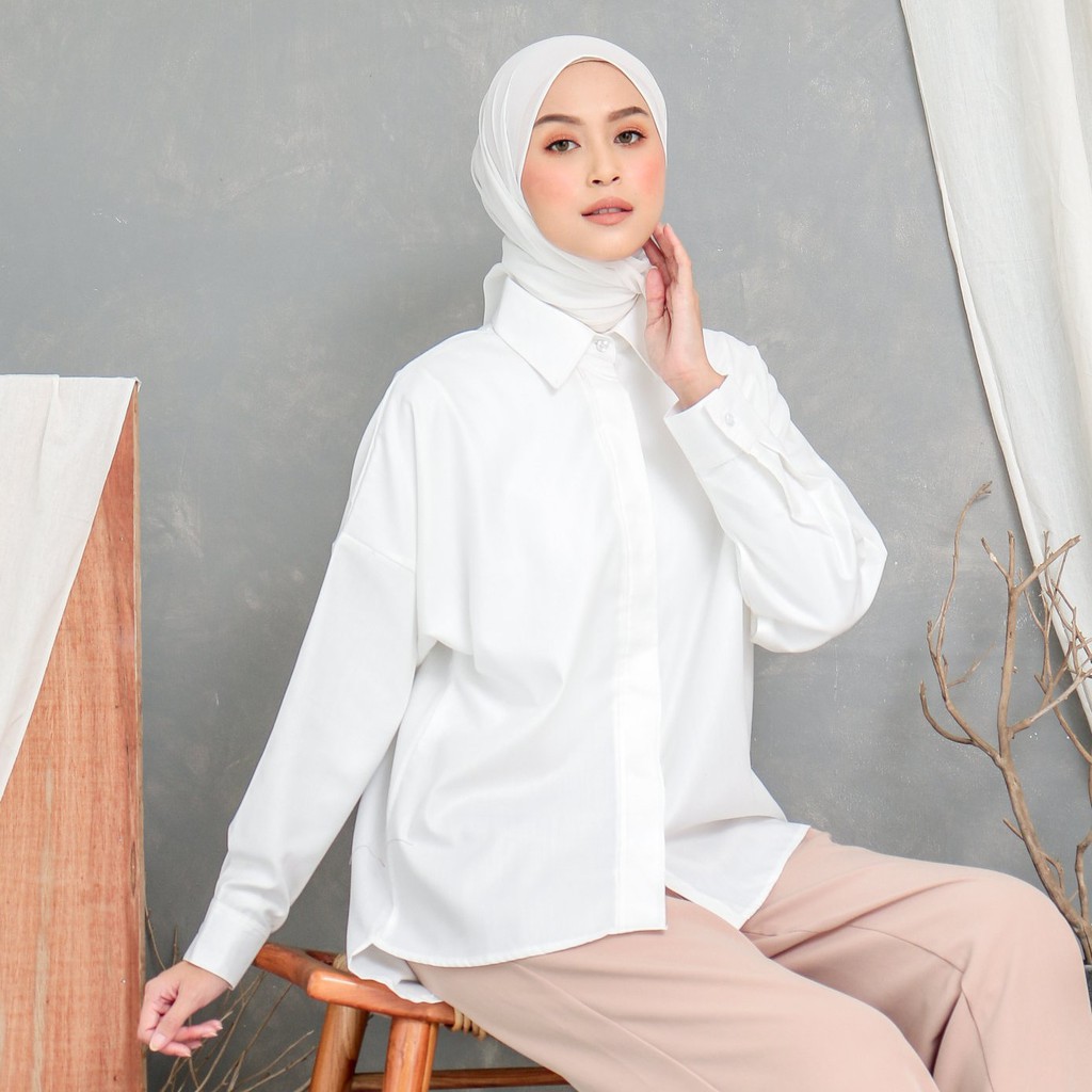 EVONNE Letty Shirt White Hide Button Basic Oversize Pattern LD109 E03-04 ALLSIZE M fit to L-8