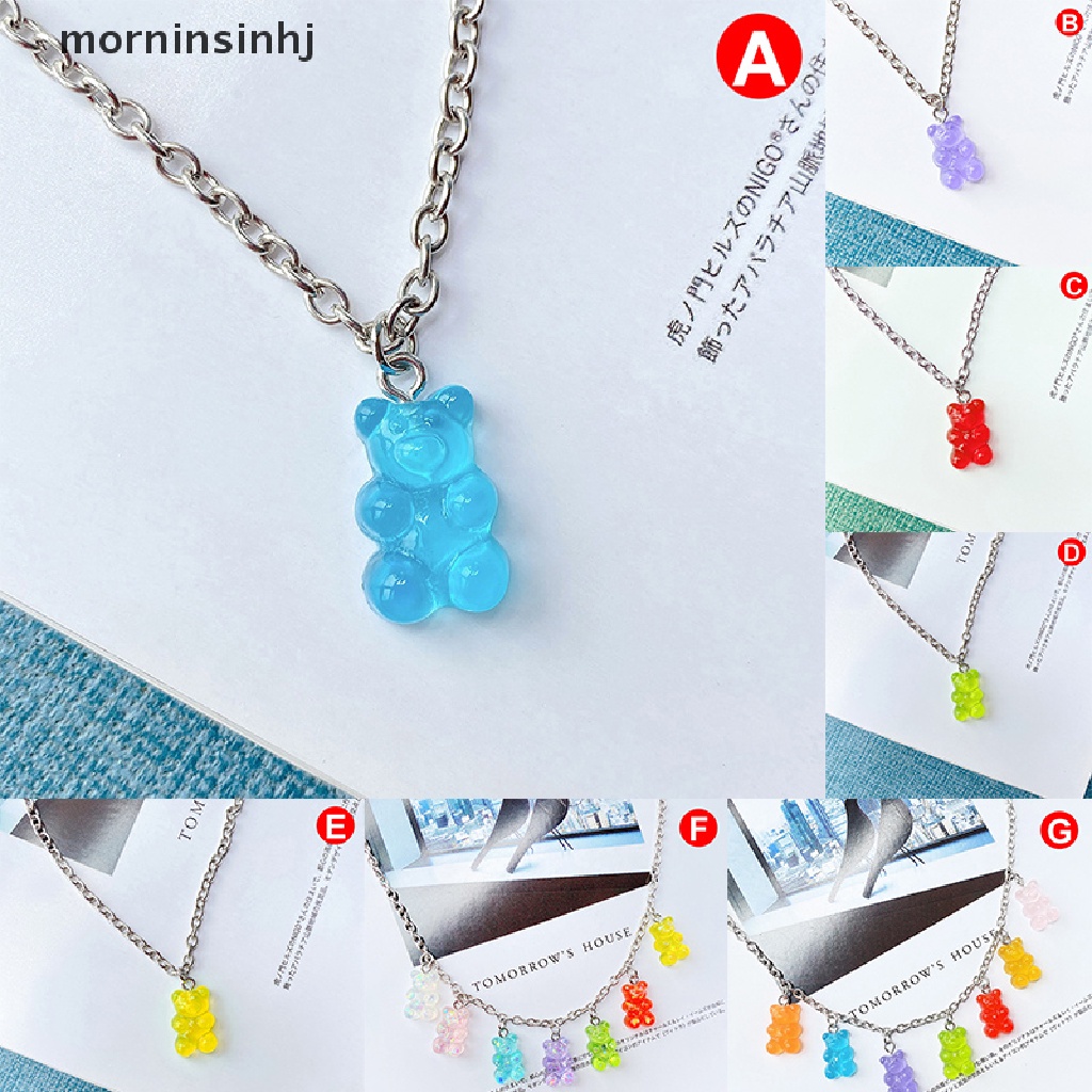 Kalung Rantai Dengan Liontin Beruang Bahan Resin Gaya Hip Hop Untuk Wanita