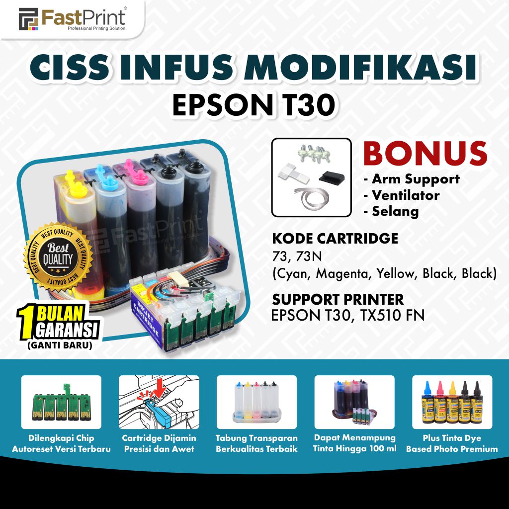 Fast Print Ciss Infus Modif Printer Epson T30 TX510 FN Plus Tinta