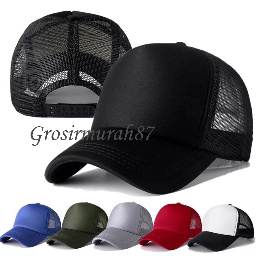 Topi Polos Dewasa Jaring jala Trucker Premium full warna ready stok hitam merah biru navy hijau