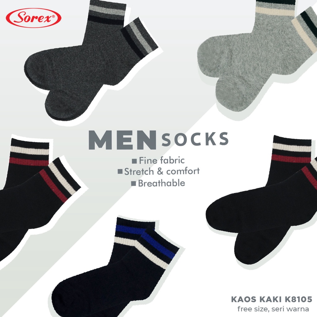 Sorex Kaos Kaki Pria Line Socks Freesize Semata Kaki K 8105