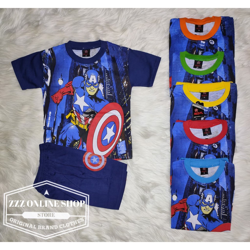 Baju Setelan Anak / Baju Anak / Pakaian Anak Karakter Motif Captain Amerika