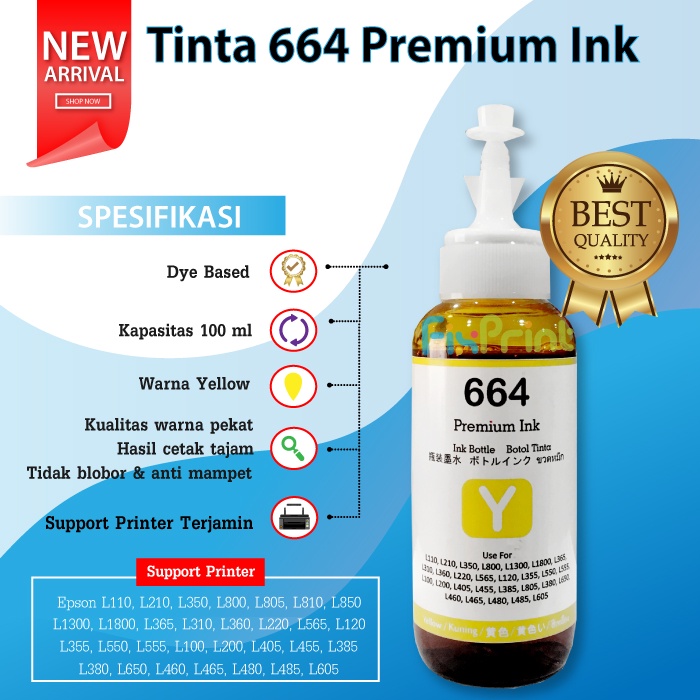 Tinta Premium Epson 664 100ml Pengganti Original L110 L120 L210 L220 L300 L310 L350 L360 L550 L565