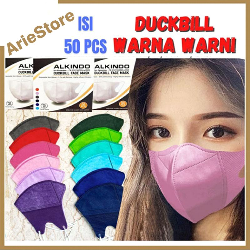 masker duckbill warna warni Alkindo 1 box isi 50 Pcs C Care Careion  duckbill  face mask garis hidun