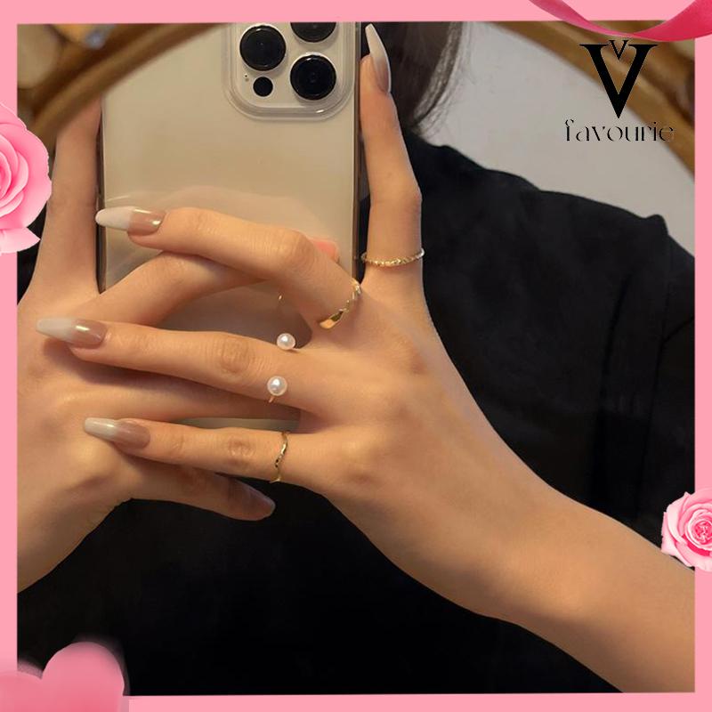 [COD]4 Pcs/set Korea Cincin Emas Untuk Wanita Sederhana Mutiara Elegan Cincin Set Dapat Disesuaikan Terbuka Perhiasan Hadiah-FA