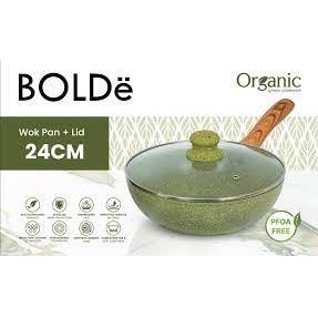 Wajan Penggorengan BOLDe Super Pan ORGANIC GREEN WOK PAN 24 cm + Glass Lid