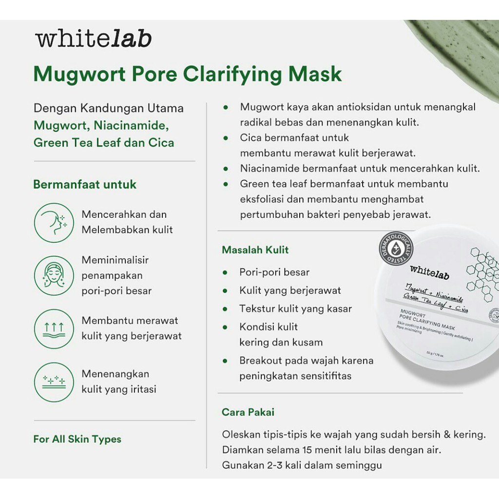 WHITELAB Mugwort Pore Claryifying Mask / Heartleaf  Skin Purifying Gel Mask 50gr