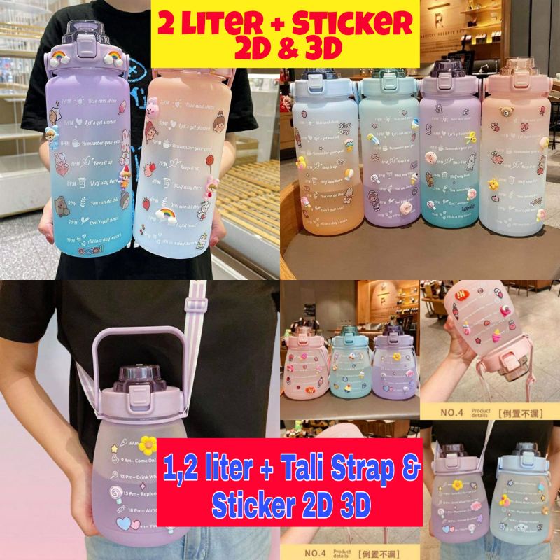 Botol Minum Kekinian 2 Liter Botol Minum Viral Botol Pelangi Motivasi- SUDAH FREE STICKER 2D DAN 3D