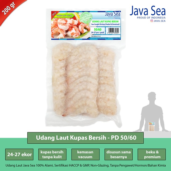 

JAVA SEA Udang Laut Beku Kupas Bersih 50/60 pack 200gr isi 24-27 ekor