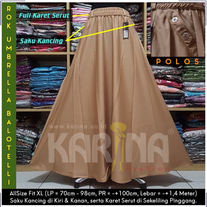 Rok Balotelli U002F Rok Polos Panjang U002F Rok Lebar Karet (Coklat Susu)