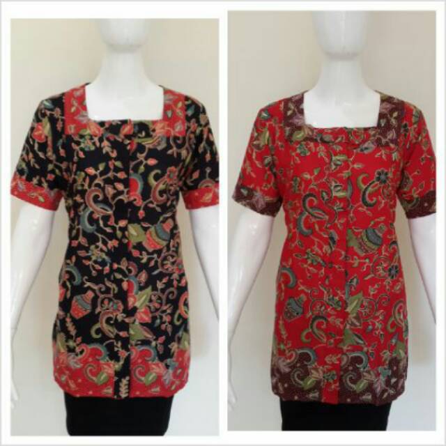BLUS JUMBO BATIK GENTONG CIBULAN MERAH HITAM ATASAN BATIK ETHNIC KERJA KANTOR WANITA