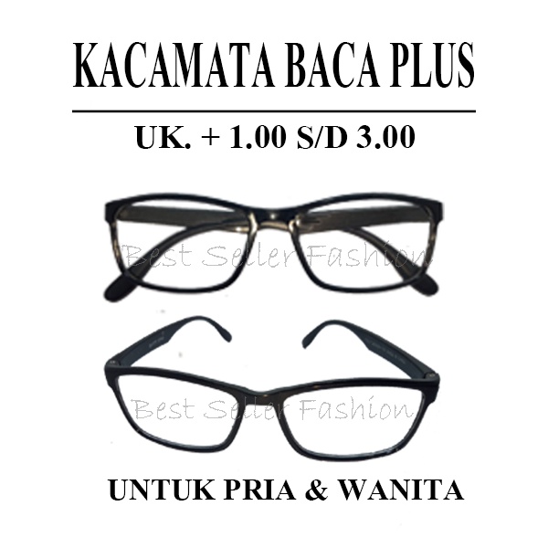 Kacamata rabun dekat (+) uk. +1.00 sampai +3.00 Kacamata baca lensa full plus untuk pria dan wanita TANPA BOX