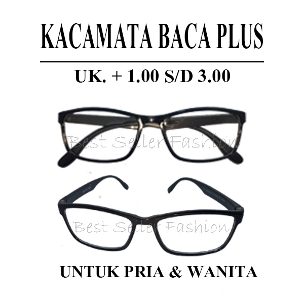 Kacamata rabun dekat (+) uk. +1.00 sampai +3.00 Kacamata baca lensa full plus untuk pria dan wanita TANPA BOX