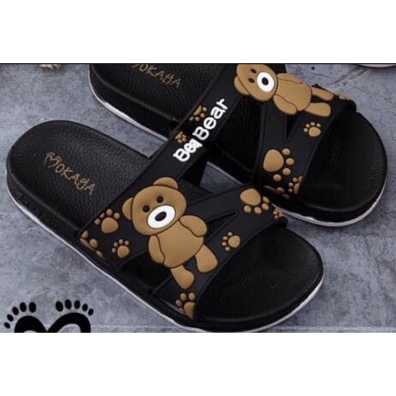 Sandal slop Jelly wanita zigzag motif bear cute cantik keren Import Mokaya / size 37-41( 2059-B-2Ag4)-Hitam