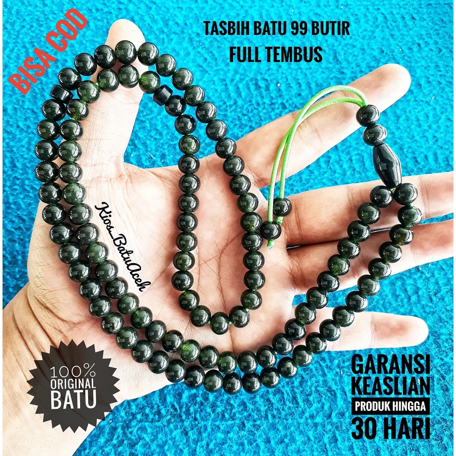 Tasbih Batu Giok Black Jade Aceh Full Tembus 99 Butir
