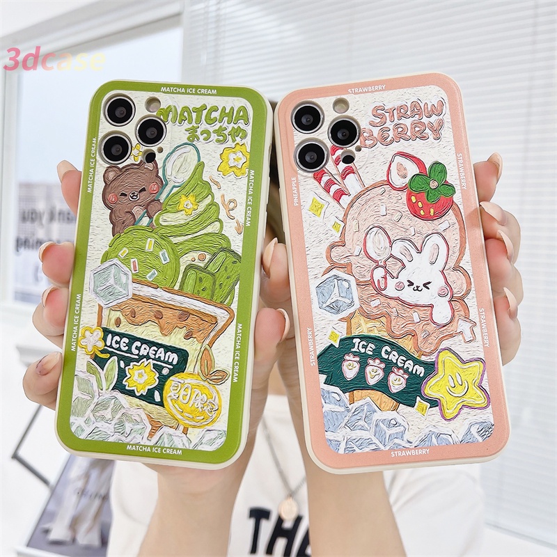 Casing Soft Tpu Case Compatible For IPhone 13 12 11 pro max 12 13 mini 6 7 6S 8 Plus X XR XSMAX Se 2020 6SPlus 7Plus 6Plus 8Plus XS A16 A15 A7 A5S Y20 Y12 Cartoon Ice Cream Straight Cube Case