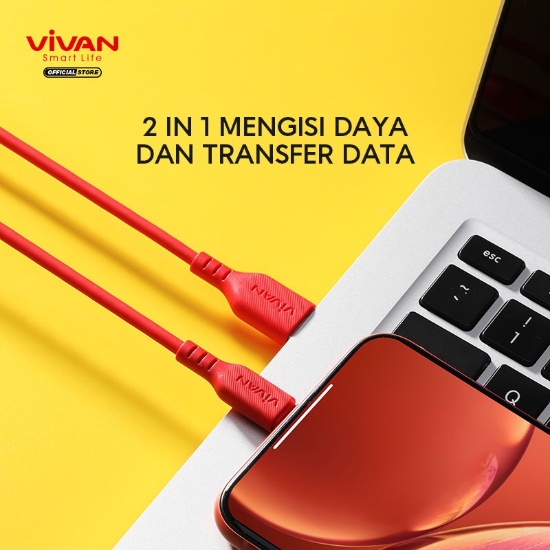 VIVAN Kabel Data iPhone 2.4A Silicon Full SR Coverage Quick Charge VSL100 VSM100 VSC100 Type C Micro