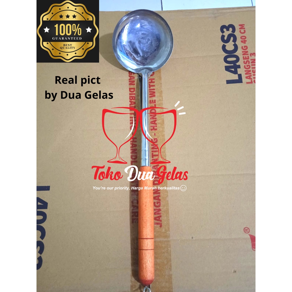irus sendok centong kuah bakso baso sayur no 2 stainless gagang kayu panjang 33 cm free packing aman