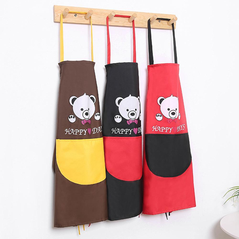 Grosir - H666 Apron Waterproof Bear Happy Day Waterproof / Celemek Dapur Waterproof / Apron Masak