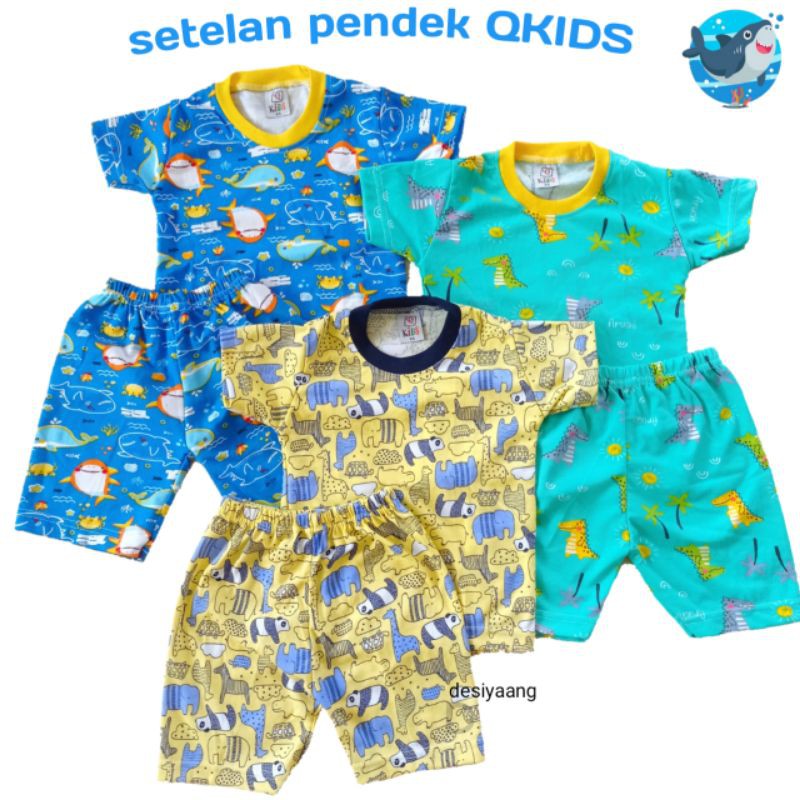 Setelan Anak Laki laki dan Perempuan Qkids lengan pendek celana pendek Size Xs (Usia 5-18 bulan) bahan Velvet