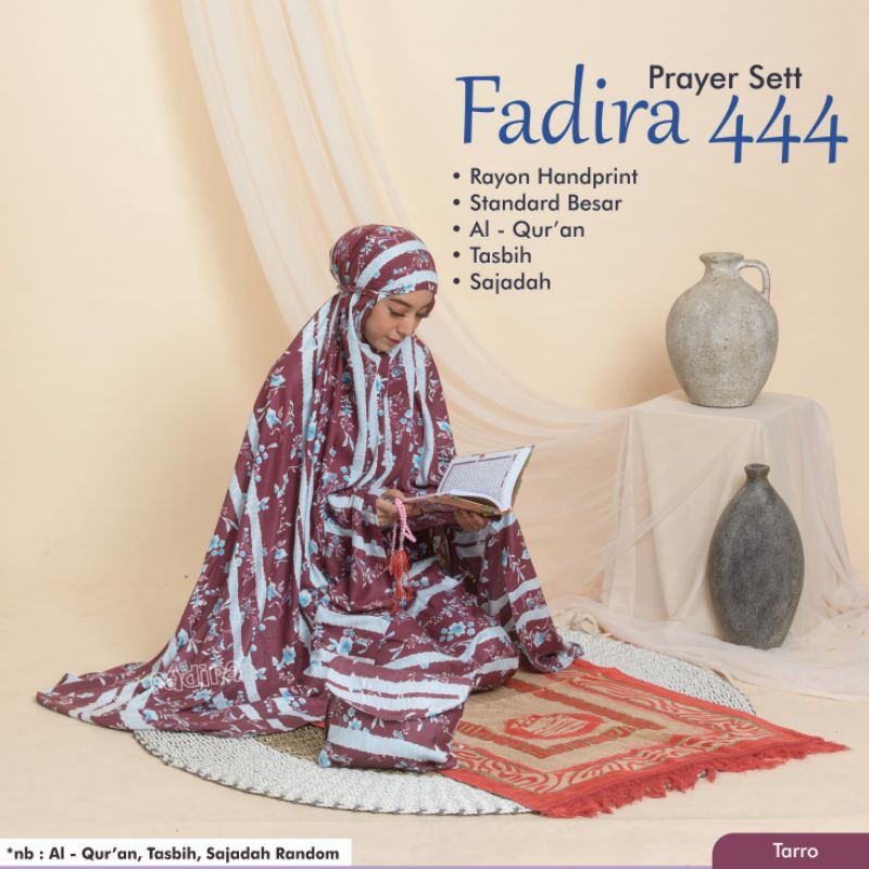 PRAYER SET MUKENA FADIRA//SATU SET ALAT SHOLAT MUKENA RAYON HANDPRINT FREE ALQURAN, TASBIH, DAN SAJA