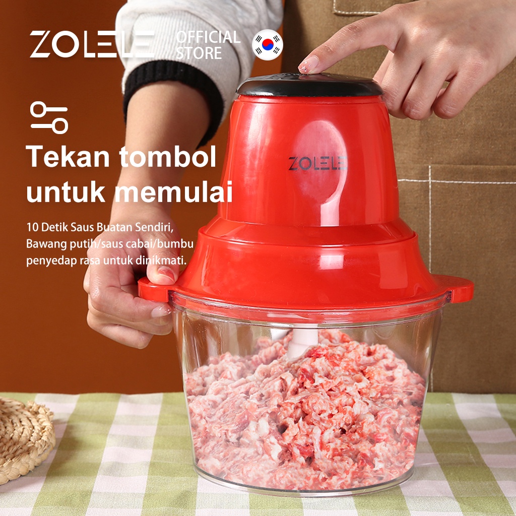 ZOLELE Electric Blender Chopper 2L Multifungsi Alat Pemotong Sayuran Daging 4 in1 Penggiling Listrik Kebisingan Rendah Pengaduk Food Vegetable Onion Slicer Penggiling Cabe Cutter Fruit Slicer Grater Processor ZD001