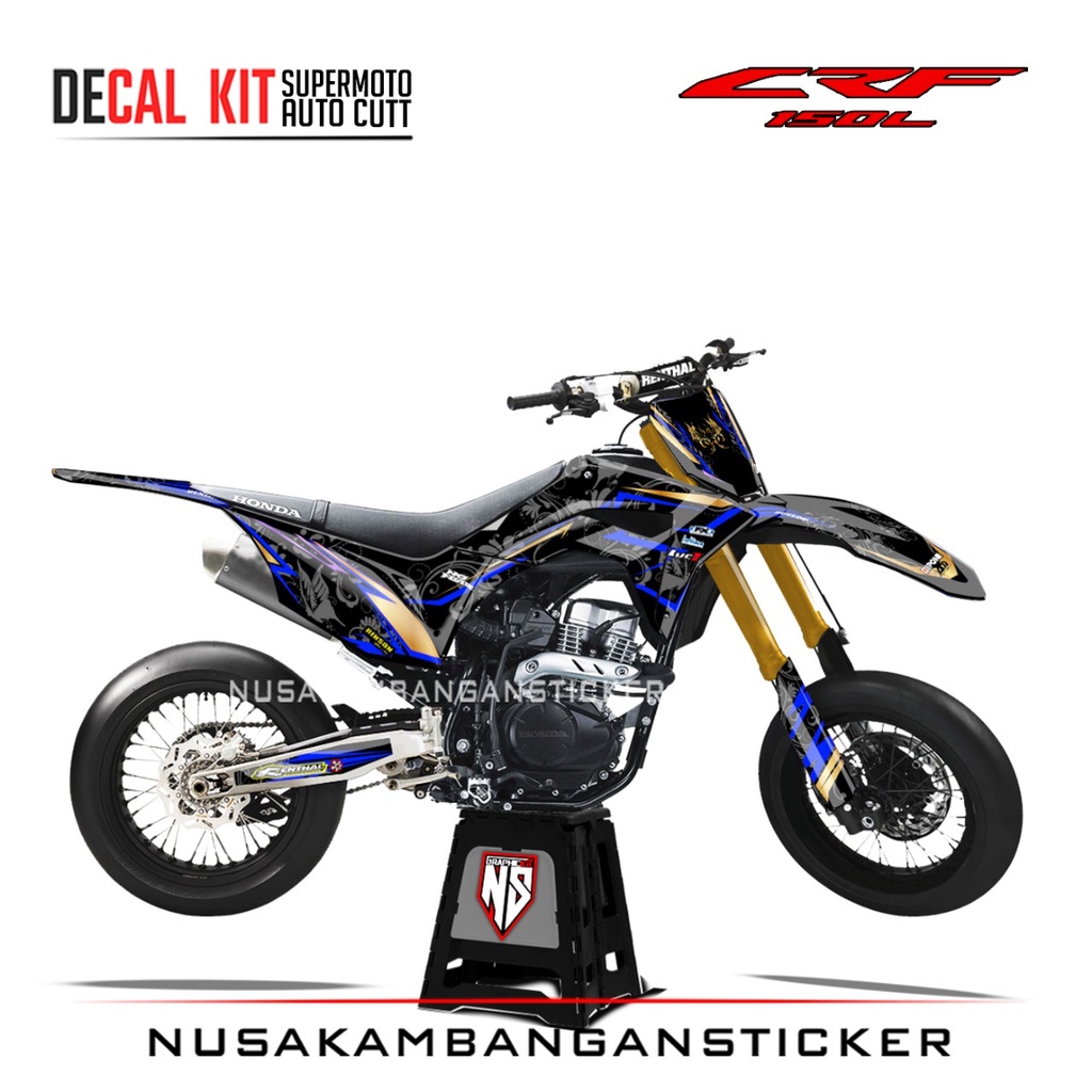 Decal Stiker Supermoto Motor Honda CRF 150 L Full Body Hitam Biru Grafis Racing Team Sticker Kit Aut