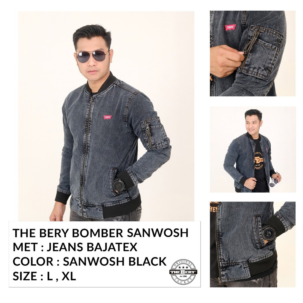 [BAYAR DI TEMPAT/COD]  Jaket Jeans Pria / Jaket Bomber Jeans Sanwash Denim Original